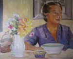 Verkocht.Moolhuizen.Jan Moolhuizen.1900-1982.Vrouw aan tafel. 